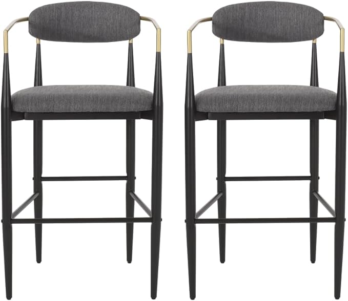 Padded Bar Stool Set with Backrest (2-Piece) — 29.75-inch seat Height fits Kitchen Islands 40.5 inches and Above, Supports up to 260 lbs. (Charcoal,Fabric)
