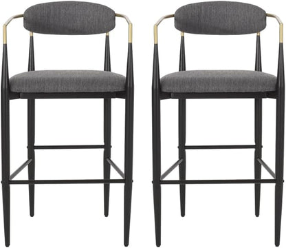 Padded Bar Stool Set with Backrest (2-Piece) — 29.75-inch seat Height fits Kitchen Islands 40.5 inches and Above, Supports up to 260 lbs. (Charcoal,Fabric)