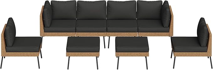Aoxun 8 Piece Patio Furniture Set, 8 Seats Outdoor Sectional Sofas with Thick Cushion, Wicker Outdoor Patio Furniture Set with Ottomans for Party, Garden, Backyard, Black