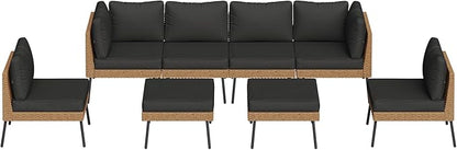 Aoxun 8 Piece Patio Furniture Set, 8 Seats Outdoor Sectional Sofas with Thick Cushion, Wicker Outdoor Patio Furniture Set with Ottomans for Party, Garden, Backyard, Black