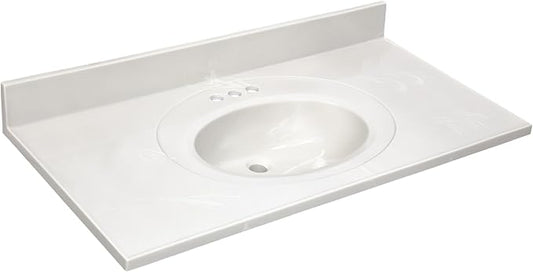 Design House Cultured Marble Vanity Top, 43 in W x 22 in D, Integrated 4 in Centerset Oval Sink & Backsplash, Ivory Swirl, 586164