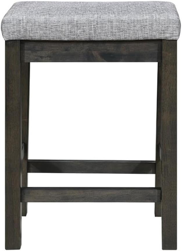 Pemberly Row 4 Piece Wood Counter Height Dining Set, Brownish Gray Finish, Ash Veneer Table with Drawer, USB Ports, Power Outlets, 3 Upholstered Stools, 66.25 in Table for Kitchen or Dining Room