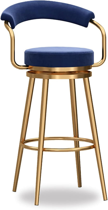 Round Height Stools of 1, Velvet with Open Back, Tall Armless Chairs, stools Metal Frame for Kitchen Island, Seat 75cm, Blue (1pcs Seat Height 75cm)