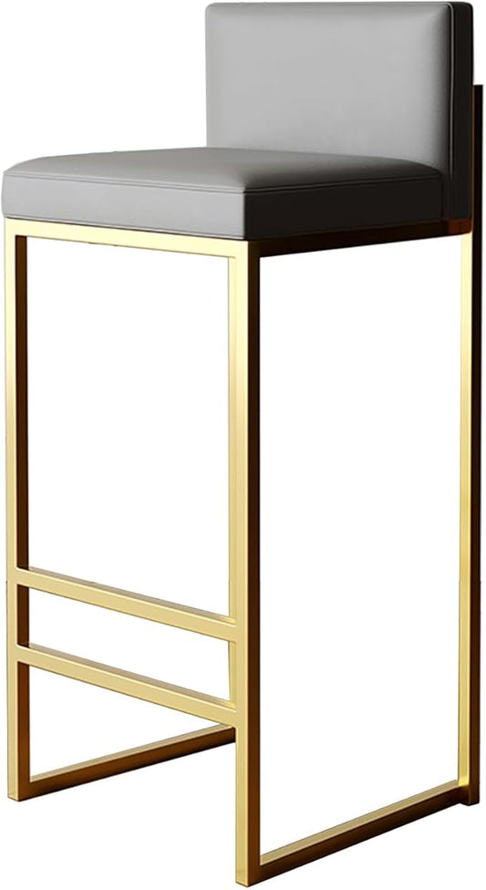 Height Stools of 4, Upholstered stools with Back, Armless Chairs for Kitchen Island, PU Leather Seat, Black/Gold Metal Legs, 65cm, Grey (Grey+Gold 1 Pcs)