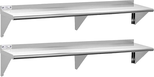 Hally Stainless Steel Shelf Wall Mounted Metal Shelf Wall Shelf 12 x 72 NSF Heavy Duty 345 lb Capacity, Commercial Wall Mounted Storage Rack for Kitchen, Garage, Laundry Room 2 Pack