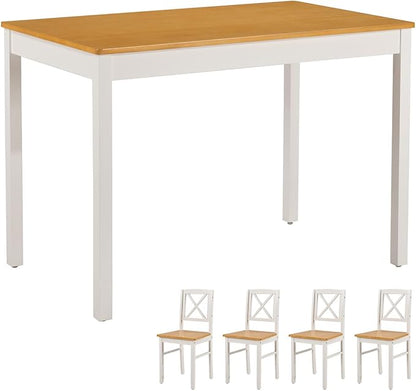 Majnesvon 5 Piece Dining Table Set for 4, Farmhouse Kitchen Table Set with Chairs, Wood Dining Table Chair for Kitchen, Restaurant, Apartment (Ancient White)