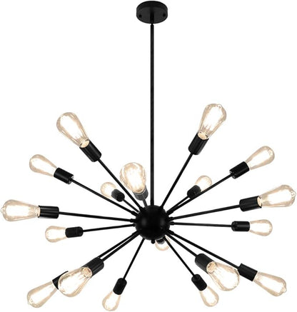 LynPon Black Sputnik Chandelier 18 Lights, Sputnik Light Fixture High Ceiling Hanging Chandeliers Mid Century Industrial Vintage Pendant Light for Foyer Kitchen Living Room Dining Room Lighting