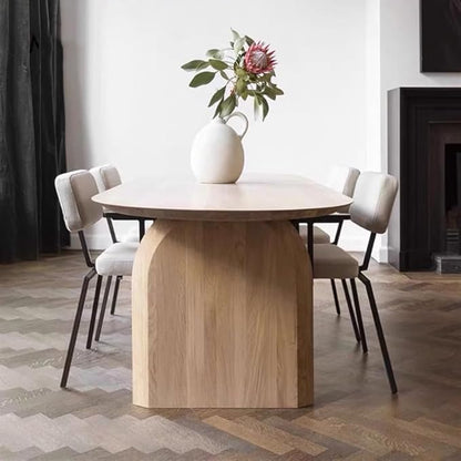 Oval Dining Table, Mid Century Modern Double Pedestal Table Large Dining Table for 4, Solid Wood Kitchen and Dining Room Table, 63" L x 27.6" W x 29.5" H