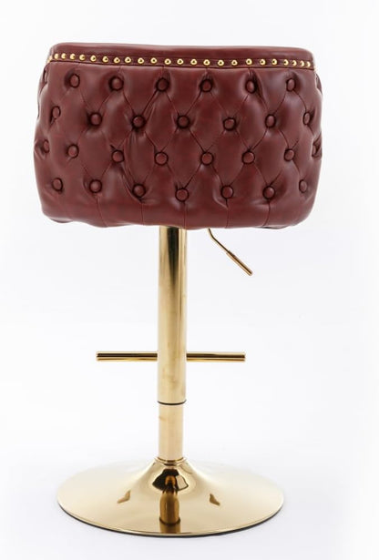 Modern Swivel Bar Stool with Adjustable Height and Tufted Backrest – PU Upholstered Dining Chair for Kitchen Island and Home Pub (Burgundy + PU Leather + Foam)