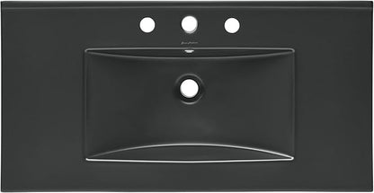 36" Ceramic Vanity Top with Three Faucet Holes in Matte Black