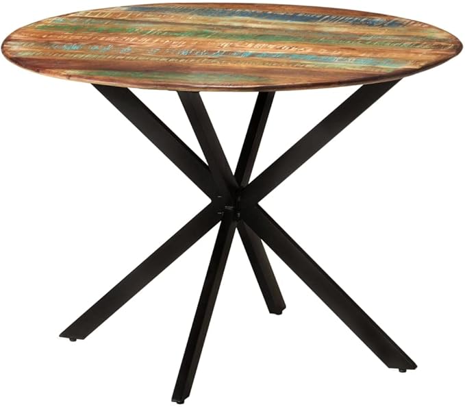 Round Dining Table, Solid Reclaimed Wood, Painted Finish for Kitchen and Small Dining Spaces, Industrial Style Comedor Furniture