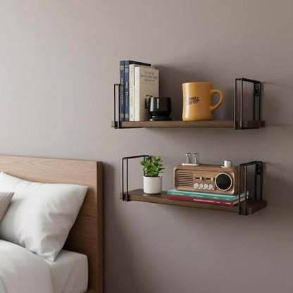 Floating Shelves for Wall Mounted - Set of 2 American Black Walnut Solid Wood Shelves for Room Wall Decor, Floating Bookshelf for Living Room, Kitchen, Office, Bedroom