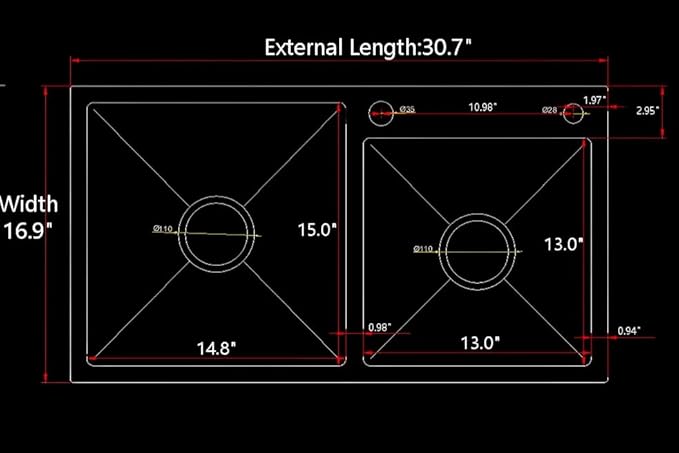 Modern Kitchen Sink Nano-Coated 30.7x16.9 Inch Stainless Steel Kitchen Sink, Drop in & Topmount Double Bowl Sinks with Drainage Pipes and Fruit Baskets