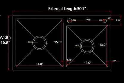 Modern Kitchen Sink Nano-Coated 30.7x16.9 Inch Stainless Steel Kitchen Sink, Drop in & Topmount Double Bowl Sinks with Drainage Pipes and Fruit Baskets