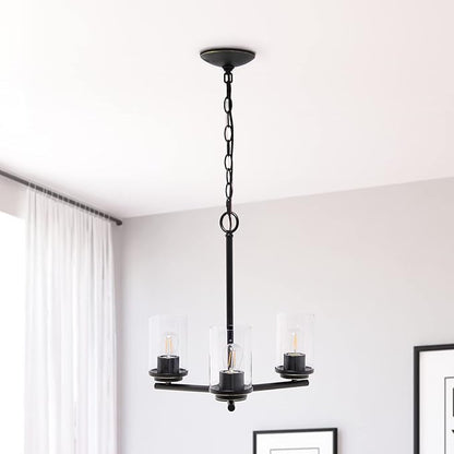 Elegant Designs PT1018-RBZ 15" Traditional Vintage Modern Industrial 3-Light Metal and Clear Glass Kitchen Island Foyer Hallway Living Room Den Dining Room Hanging Pendant Chandelier, RBZ