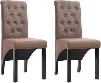 Dining Chairs 2-Piece Set Brown Fabric Upholstered Rubber Wood Frame Modern Farmhouse Kitchen Furniture for Dining Room and Home Decor