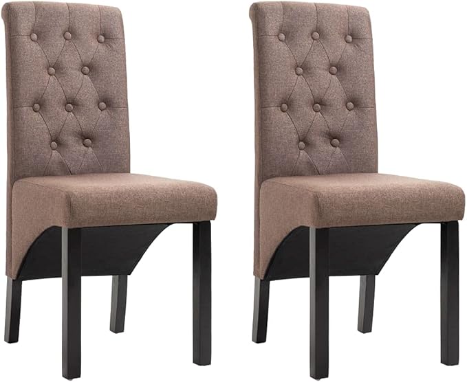 Modern Farmhouse Dining Chairs Set of 2 Brown Fabric Upholstered Kitchen Chairs with Solid Rubber Wood Frame Comfortable Seating for Dining Room Kitchen Comedor