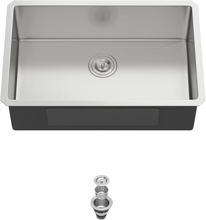 28 Inch Undermount Kitchen Sink Single Bowl 18 Guage Stainless Steel 28"x18"x9" Deep Under Counter Kitchen Sinks Basin R10 Round Corners Handmade Sink
