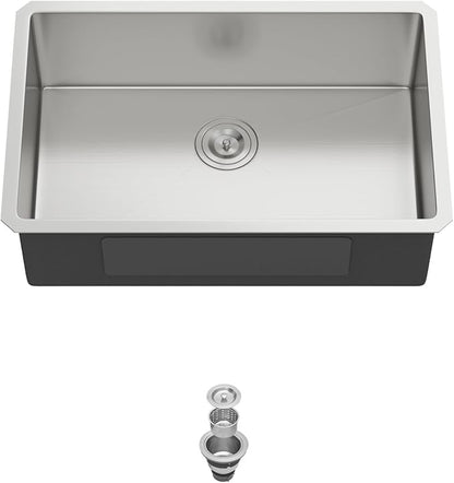 28 Inch Undermount Kitchen Sink Single Bowl 18 Guage Stainless Steel 28"x18"x9" Deep Under Counter Kitchen Sinks Basin R10 Round Corners Handmade Sink