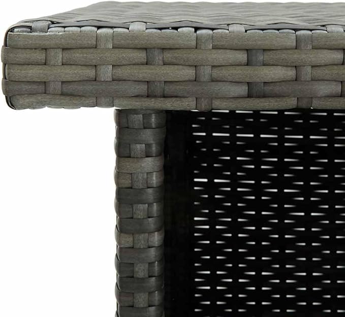 Corner Bar Table with 3 Shelves, Modern Grey PE Rattan and Steel High Top Table for Kitchen, Dining Room, Indoor and Outdoor Space-Saving Furniture