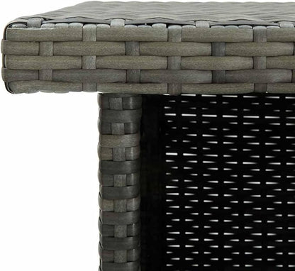 Corner Bar Table with 3 Shelves, Modern Grey PE Rattan and Steel High Top Table for Kitchen, Dining Room, Indoor and Outdoor Space-Saving Furniture