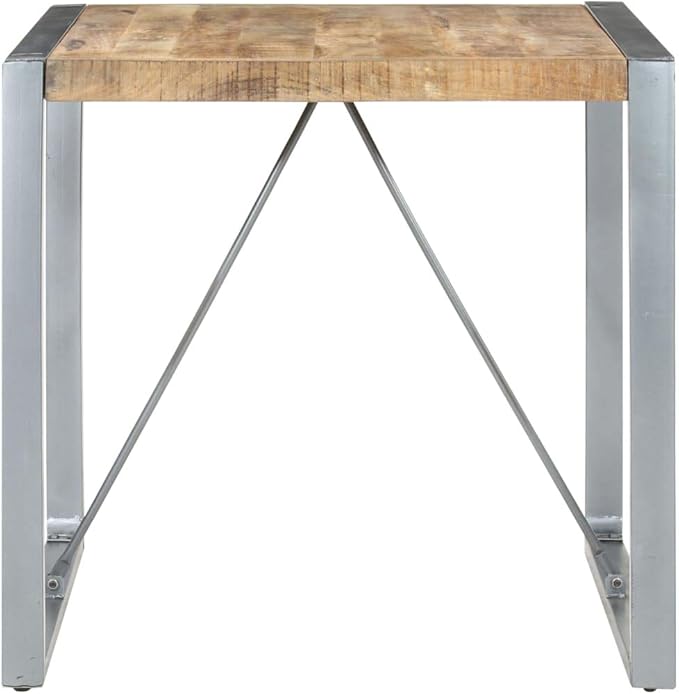 Industrial Dining Table Brown Solid Mango Wood 31.5x31.5x29.5 in Square Surface & Powder-Coated Steel Legs Seats 4 for Dining Room or Small Kitchen