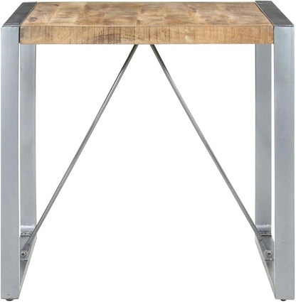 Industrial Dining Table Brown Solid Mango Wood 31.5x31.5x29.5 in Square Surface & Powder-Coated Steel Legs Seats 4 for Dining Room or Small Kitchen