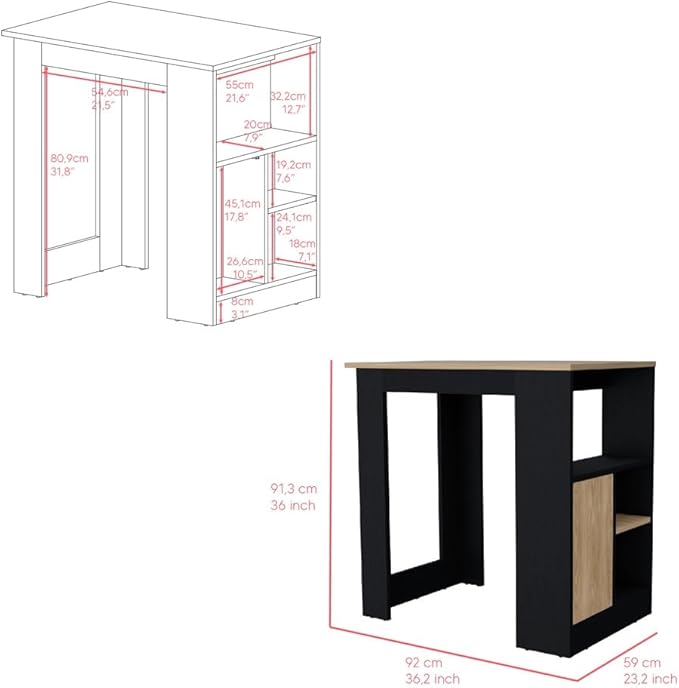 Kitchen Island Spacious Top Single-Door Cabinet Open Shelves Push-to-Open System for Meal Preparation Dining Organization Practical