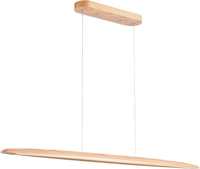 YISDESIGN 71" 40W Wood LED Linear Pendant Light Fixture Led Dining Room Light Dimmable Hanging Light Fixture for Dining Room Kitchen Island Pool Table Lights Natural Ash