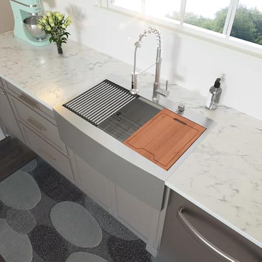 Logmey 36 Inch Drop in Farmhouse Kitchen Sink 36x22 Stainless Steel Workstation Topmount Apron Front Farm Sink 16 Gauge Single Bowl 10" Deep Sinks 36x22x10