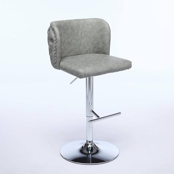 Furniture,Swivel Adjusatble Seat Height with Chrome Base, Modern PU Upholstered Bar Stools with The Whole Back Tufted, for Home Pub and Kitchen Island,Gray, Set of 2