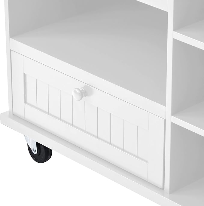 Kitchen Island Cart with Storage Cabinet and Two Locking Wheels, Microwave Cabinet, Solid Wood Desktop, Floor Standing Buffet Server Sideboard for Kitchen Room, Dining Room, Bathroom (White-JZP1)