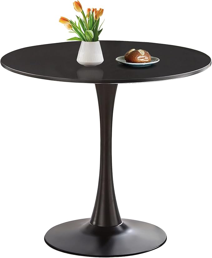 Round Dining Table 31.5" Black Tulip Table with Pedestal Base for 2-4 People Small Space - Kitchen Living Room Cafe