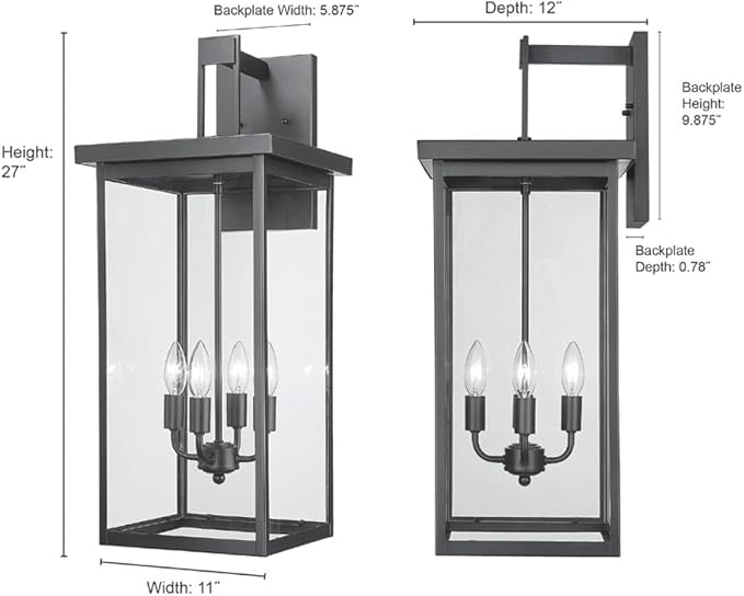 ML Lighting | Barkeley Collection | 42603-PBZ | 27" Modern Four Bulb Outdoor Steel Large Wall Sconce | Anti-Rust Powder Coat Bronze with Clear Glass Shade | Exterior Ambient Light for Safety