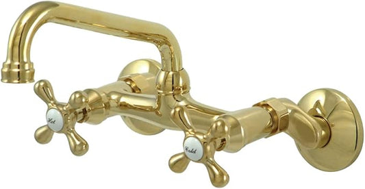 Kingston Brass KS213PB Victorian Two Handle Wall Mount Kitchen Faucet, 7-Inch, Polished Brass