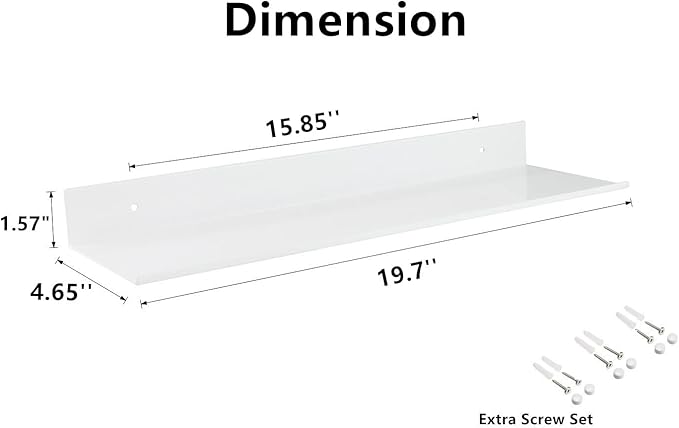 Z metnal Wall Shelves, Floating Shelves, Metal Bathroom Shelf for Storage Organization, Aluminum, Wall Mounted, White, 20 inch, 2 Pack