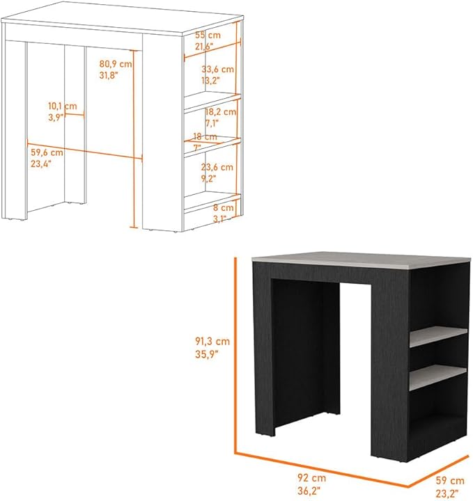 GOWE Harlan Kitchen Island, Counter Height Table Top with 3-Side Shelf