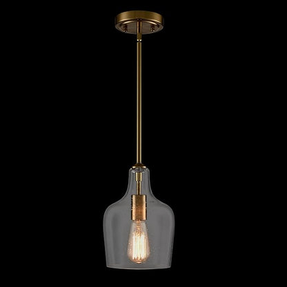 Modern Seeded Glass Kitchen Pendant Lighting Rod-Hung Brass Glod Pendant Lighting for Kitchen Island with Teardrop Shape Hand-Blown Glass