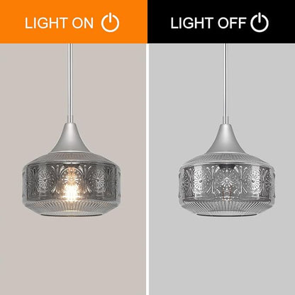 Modern Chrome Pendant Lights Kitchen Island, 9 Inch Smoke Grey Glass Pendant Light with Adjustable Hanging Rod, E26 Socket, for Kitchen Island Lighting, Bathroom, Hallway & Entryway Home Decor