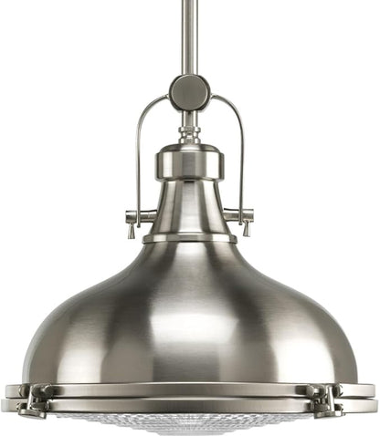 Progress Lighting 1-Light Fresnel Glass Coastal Pendant Light, Fresnel Lens Collection , Indoor, P5188-09, Brushed Nickel
