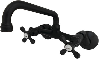 Kingston Brass KS213MB Kingston Two Handle Wall Mount Kitchen Faucet, Matte Black