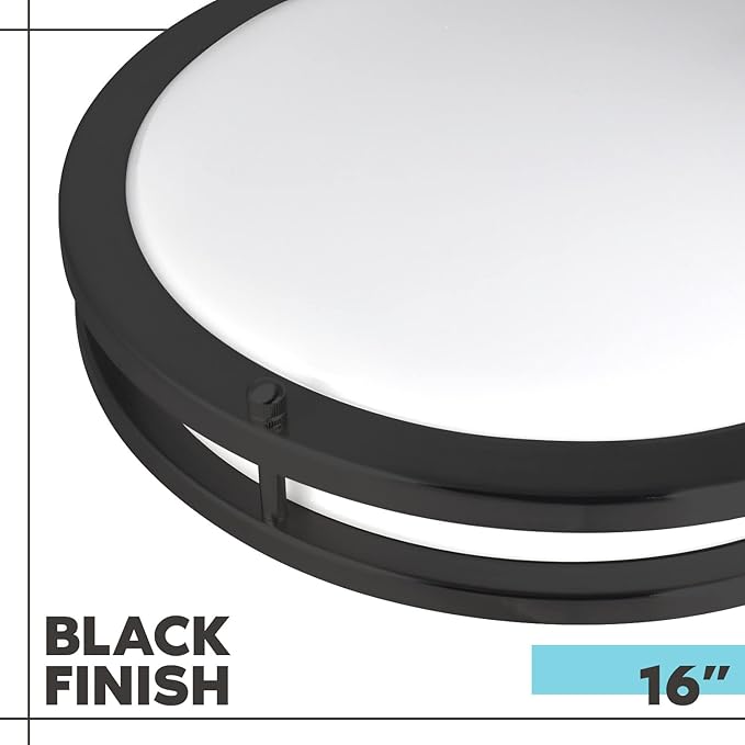LUXRITE 16 Inch LED Flush Mount Ceiling Light, 5 Color Selectable 2700K | 3000K | 3500K | 4000K | 5000K, Dimmable, Modern Ceiling Light Fixture, 24W, 1920 Lumens, Energy Star, ETL Listed, Matte Black