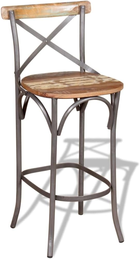 Vintage Solid Reclaimed Wood Bar Chair Handmade Stool with Iron Frame for Home Bar Kitchen Island Dining Table Durable Seating 17.7 Inch Depth Supports 242.5 Lbs
