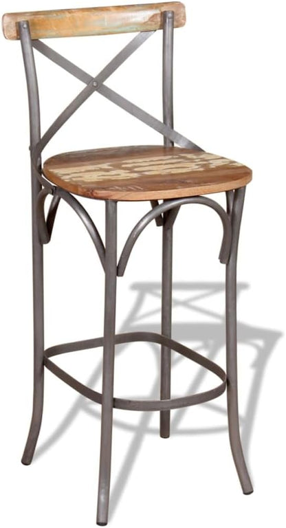 Vintage Solid Reclaimed Wood Bar Chair Handmade Stool with Iron Frame for Home Bar Kitchen Island Dining Table Durable Seating 17.7 Inch Depth Supports 242.5 Lbs