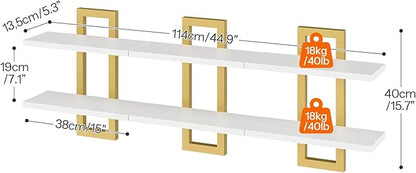 HOOBRO Floating Shelves, 15 Inch Wall Shelf Set of 3, Wall Mounted Storage Shelves 2-Tier, Hanging Bathroom Shelves, for Living Room, Bedroom, Bathroom, Kitchen, White and Gold DW32BJP301