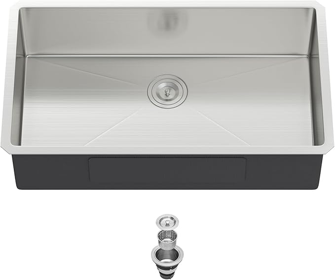 33 Inch Undermount Kitchen Sink 33 x 19 Undermount Kitchen Sinks Stainless Steel 16 Gauge Single Bowl Under Mount Deep Basin Handmade with Offset Drainer