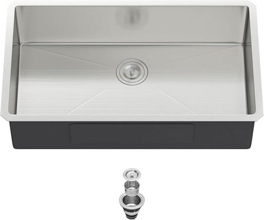 33 Inch Undermount Kitchen Sink 33 x 19 Undermount Kitchen Sinks Stainless Steel 16 Gauge Single Bowl Under Mount Deep Basin Handmade with Offset Drainer