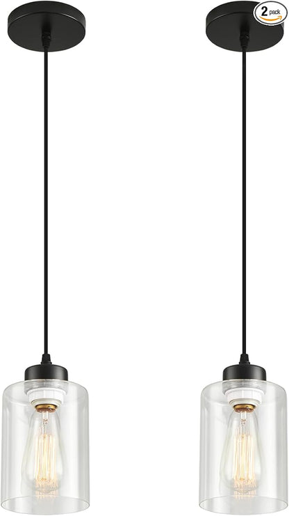 Modern Black Farmhouse Pendant Light with Glass Shade,Industrial Pendant Lighting, Adjustable Hanging Light Fixtures, Farmhouse Pendant Lighting