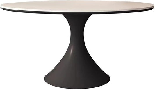 Mid-Century Modern Dining Table, Round Dining Table with Rock Board Tabletop, Kitchen Table, Metal Pedestal Base Kitchen Table for Kitchen,Dining Room,Negotiation Room,Cafe,Large
