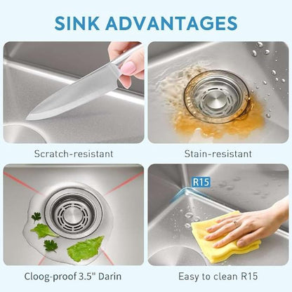 28 Inch Farmhouse Sink, 16 Gauge 304 Stainless Steel Farm Sinks, Drop In Topmount Single Bowl Workstation Sink with all Accessories, 28" x 22" x 10" Deep Kitchen Sink